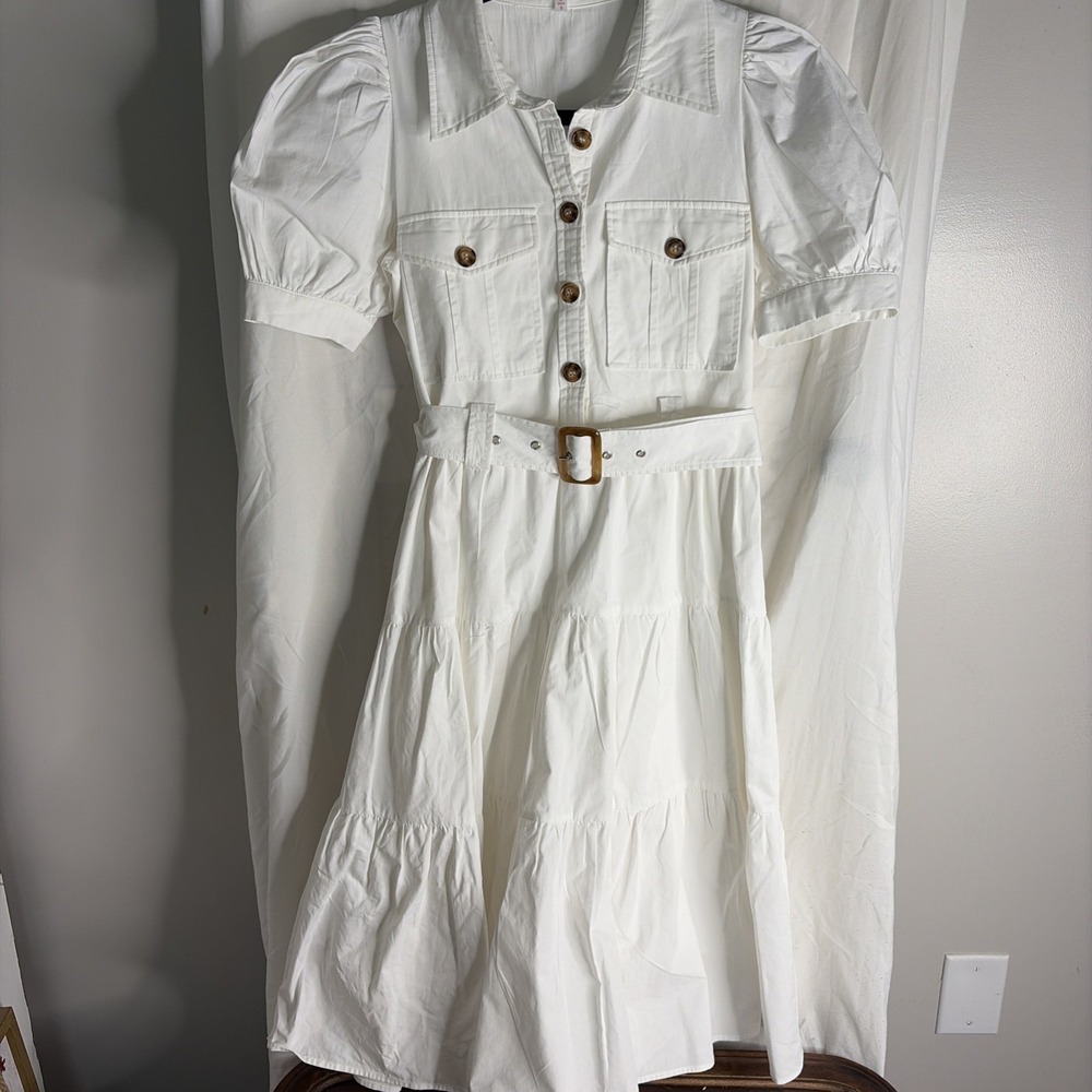 TCEC White Tiered Short Sleeve Dress Size S